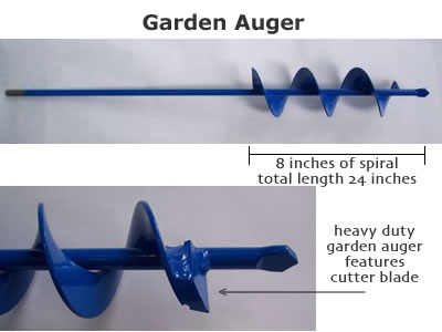 Garden Auger is 24 inches long with 8 inches of spiral, heavy duty garden auger features cutter blade