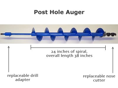 The post hole auger is a full 38 inches long with two feet of spiral